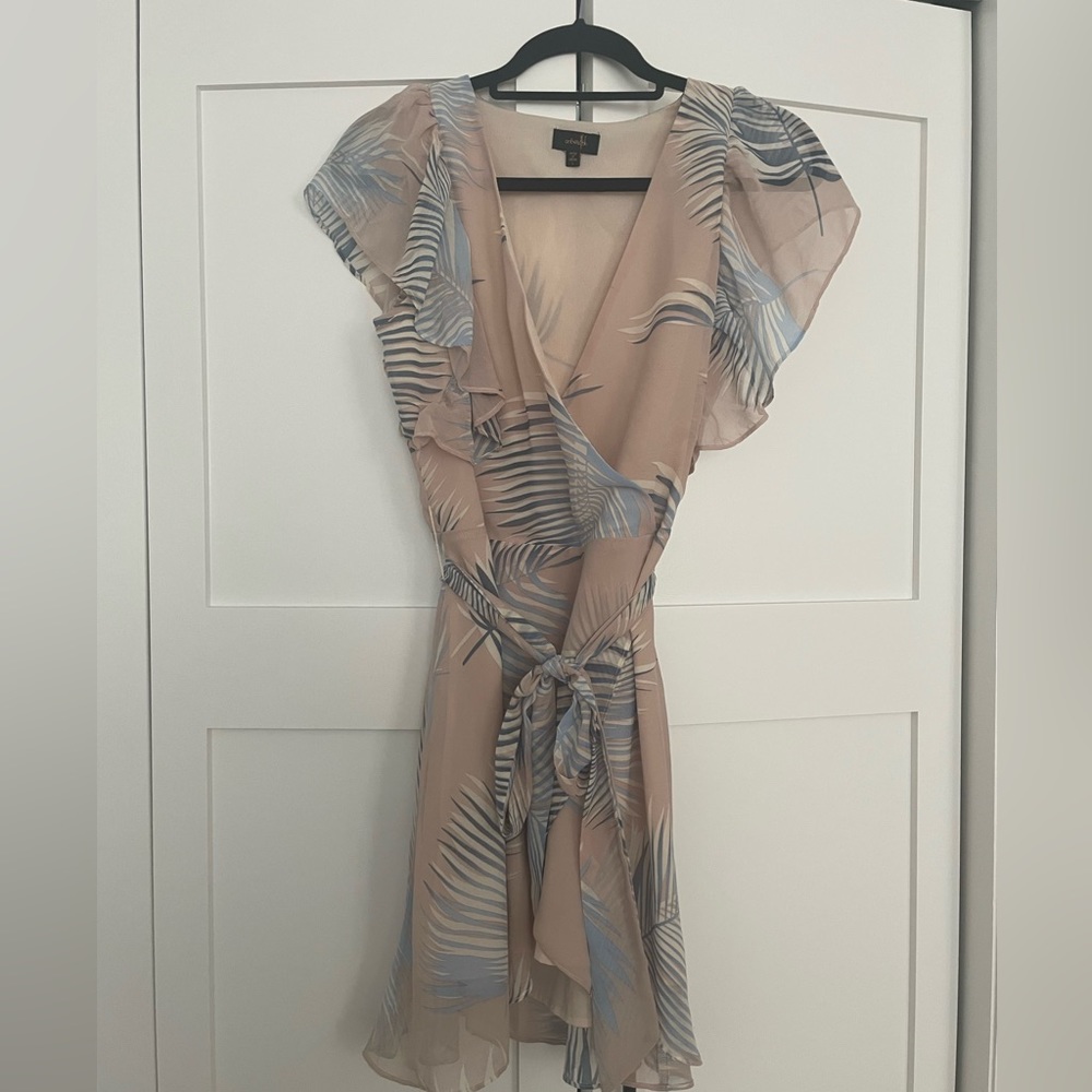 Flutter sleeve faux wrap dress